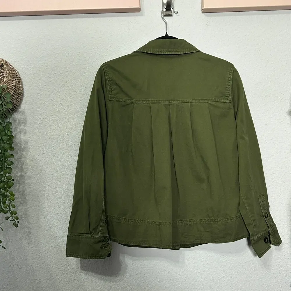 J. Crew 100% Cotton Button-Front Safari Shirt Jacket Shacket Sz Small Army Green